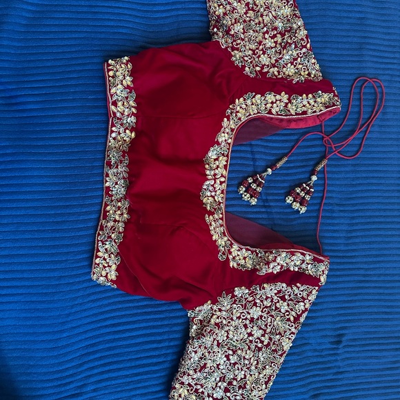 Red Embroidered Blouse with Gold Detailing - Picture 1 of 11